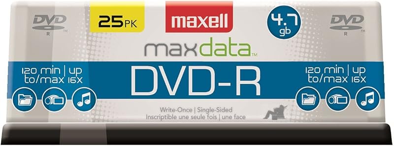 Maxell DVD-R 4.7GB 25 Pack Spindle High Speed Recording Disc Storage