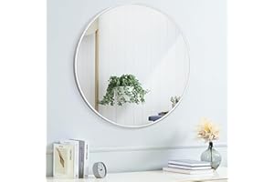 FINEWF 20x20 Round Mirror Circle Wall Mounted Aluminum Alloy Metal Frame HD Glass Dressing Make-up for Bathroom Entryway Bedroom Living Room 20 inch Silver