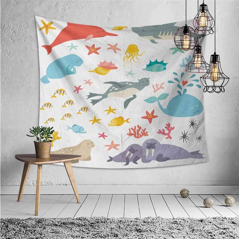 jecycleus Ocean Tie Dye Tapestry Wall Hanging Whale Squid Sea Lion Shark Jellyfish Clownfish Dolphin Starfish Stingrays Colorful Wall Decor for Bedroom Tapestry W80 x L60 Inch Multicolor