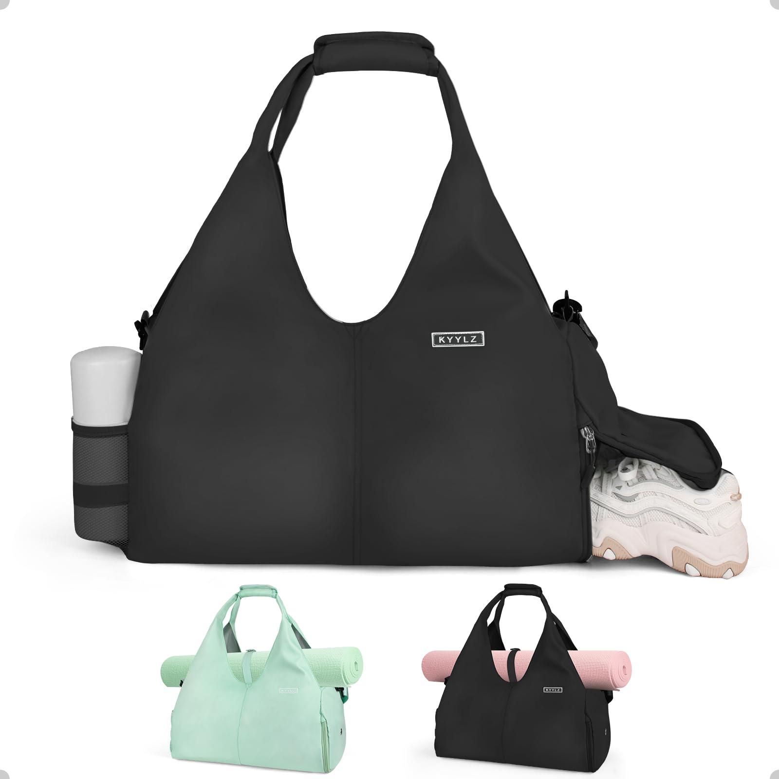 KYYLZ Gym Womens Yoga Bag, Sport Bag for Women with Yoga Strap and Waterproof Shoes Compartment, Handbags Weekender Travel Bags, Black