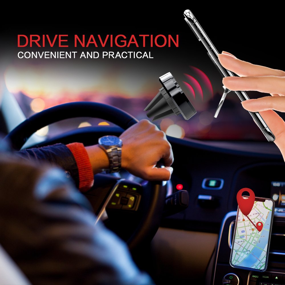 Magnetic Car Mount Holder With Cell Phone Ring Stand, Universal Car Air Vent Mount Stands Work With Phone Ring Grip Holder For Hands Free Fit for All Phones Cars (1Car Mount+1Ring Holder=Perfect Set)