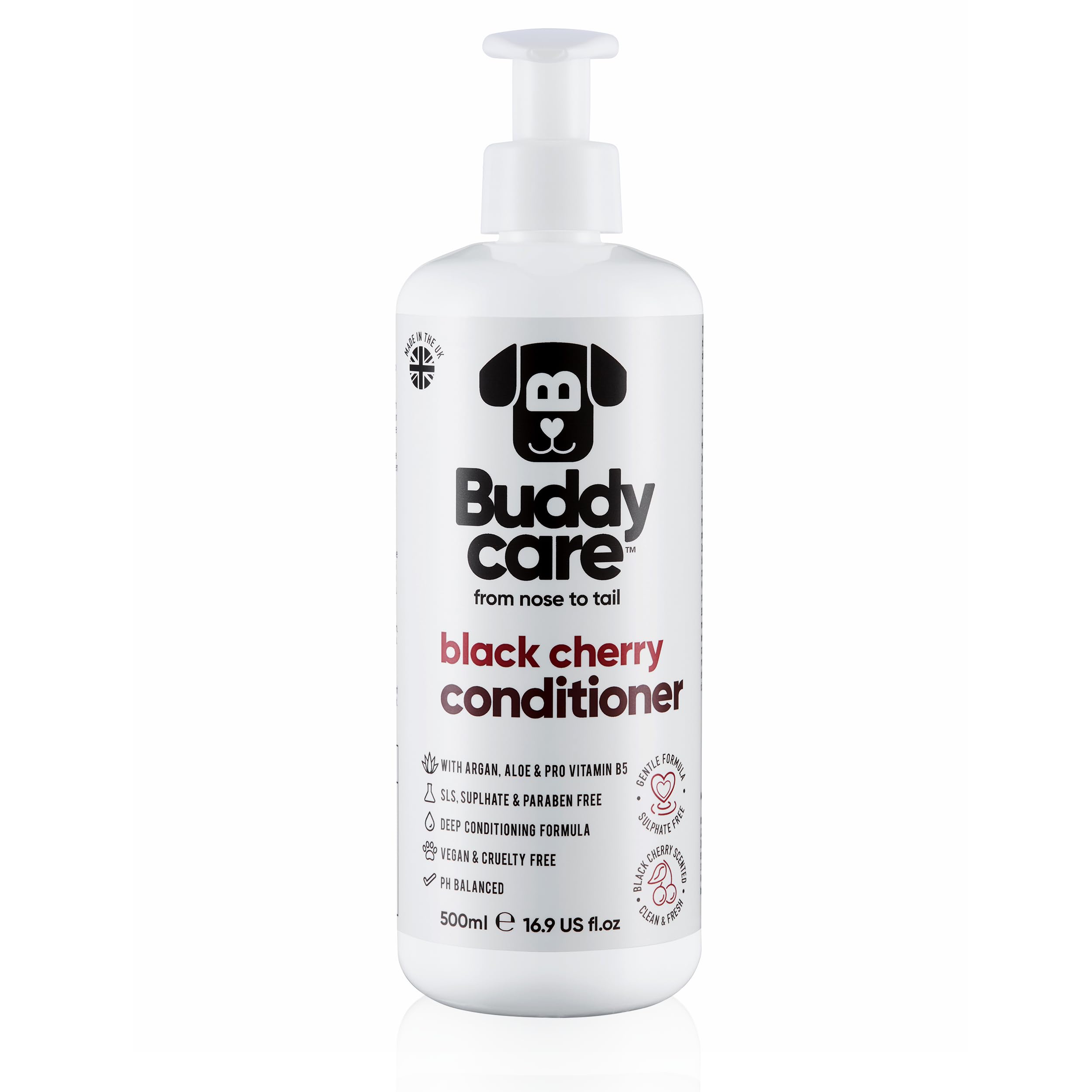 Buddycare Black Cherry Dog Conditioner (500ml) Made with Aloe Vera, Argan Oil & Pro Vitamin B5 | Detangle Matted Coats & Relieve Sensitive & Itchy Skin, Suitable for Puppies from 8 Weeks, Vegan