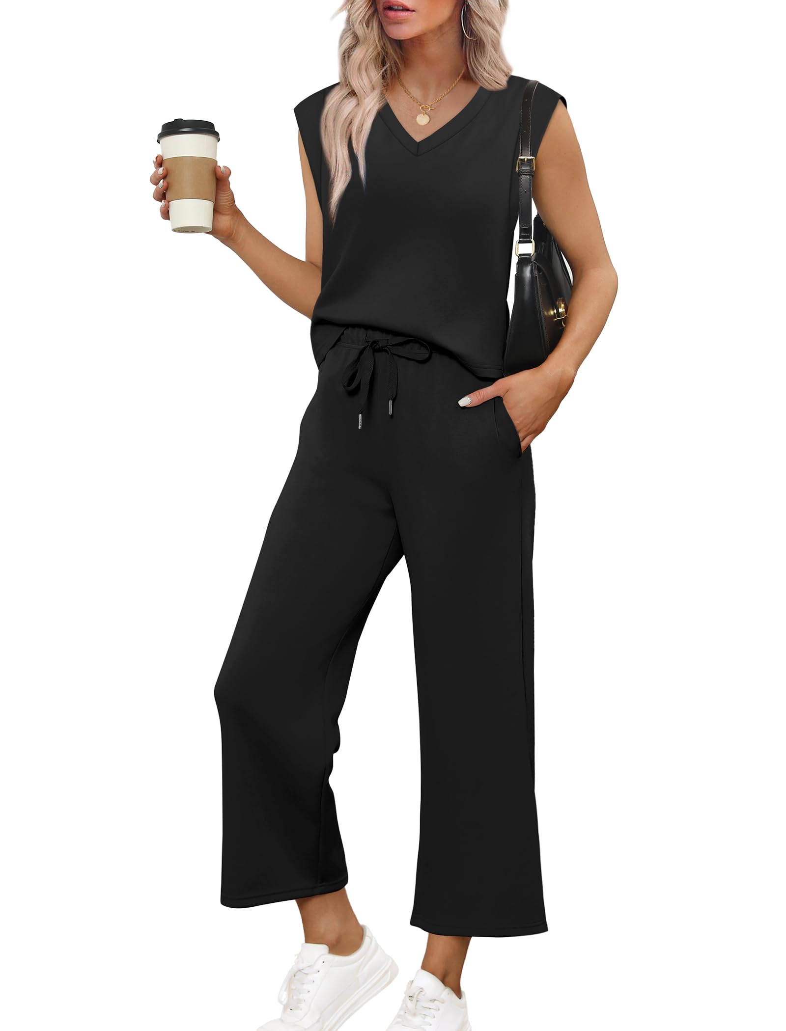 Photo 1 of *** missing top*** SAMPEEL Two Piece Sets for Women Summer Outfits Lounge Set Soft Matching Sets Women Clothing Trendy Beach Vacation Clothes Cruise Outfits 2025 Black M