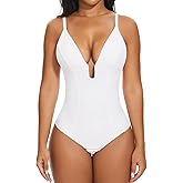 SHAPERIN Women's U Plunge Bodysuit Low Back Double Lined Tummy Control Shapewear Deep V Thong Body Suits