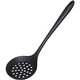 77L Silicone Slotted Spoon, Heatproof Skimmer Strainer Slotted Ladle Black | Silicone Skimmer Slotted Spoon, Seamless One-Piece Non-Stick Cooking Ladle with Ergonomic Handle for Filter Vegetable, Pasta
