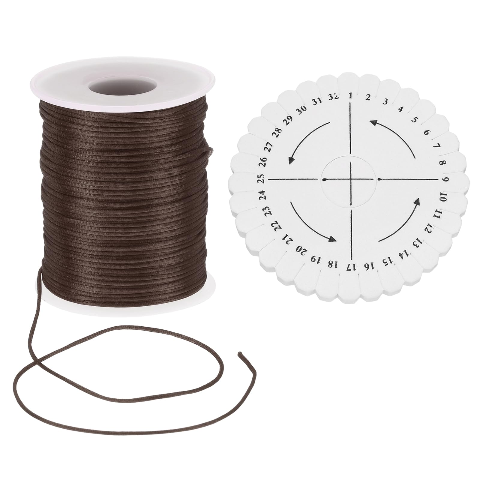 uxcell 109 Yards 1.5mm Satin String Cord, Polyester Cord Beading String with Disc Organizer for DIY Bracelet Necklace Chinese Knot Jewelry Making Macrame Trim, Brown