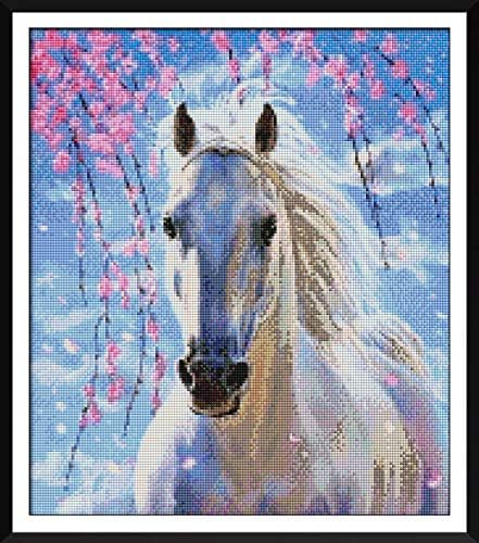 YEPLINS DIY 5D Diamond Painting by Number Kits Full Drill Rhinestone Embroidery Cross Stitch Kits White Horse 44x51CM