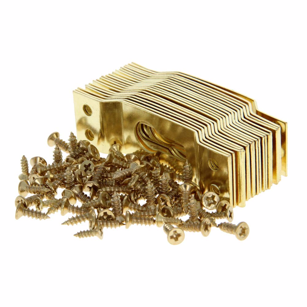 MroMax 100pcs 62mm Length Wall Hanging Picture Photo Frame Hidden Hook Picture Hangers with Screws Gold Tone