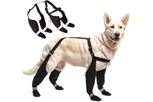 PURRHUG Dog Suspender Boots, Large Dog Rain Boots, Waterproof Doggy Winter Boot Snow Pants, Paw Protectors Legging Shoes with Suspenders, Anti-Slip Rain Boot (Large, Black(upgradedd))