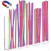 BLOCE Straw Holder for Cabinet Door, Acrylic Straw Organizer Storage Dispenser, Space Saving Kitchen Accessories Container with Ultra Sticky Adhesive Strips