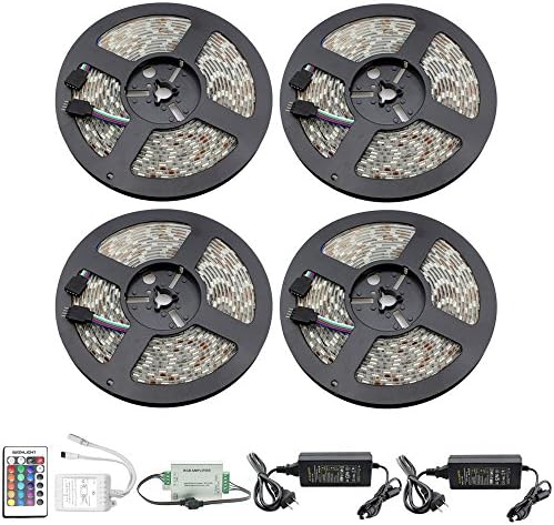 Ybeacon 65.6FT 20M SMD 5050 Waterproof 600LEDs RGB Color Changing Flexible LED Strip Light +Remote + Color Signal Ampifier + Power Supply Adapter
