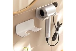 SUPTEC Universal Hair Dryer Holder, Blow Dryer Hanger Wall Mount for Hair Dryer Hook with Plug&Cord Organizer Self Adhesive for Cabinet Bathroom(1 Pack White)