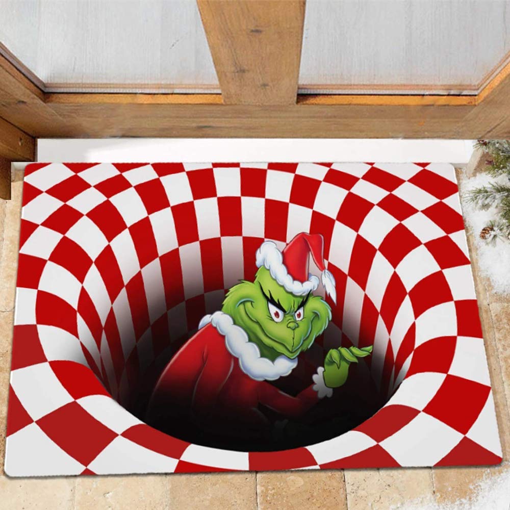 Beita Christmas 3D Illusion Doormat Non-Slip Floor Mat Christmas Party Decorations Suit for Any Deck, Patio, Porch, Veranda (50 * 80CM, Red)