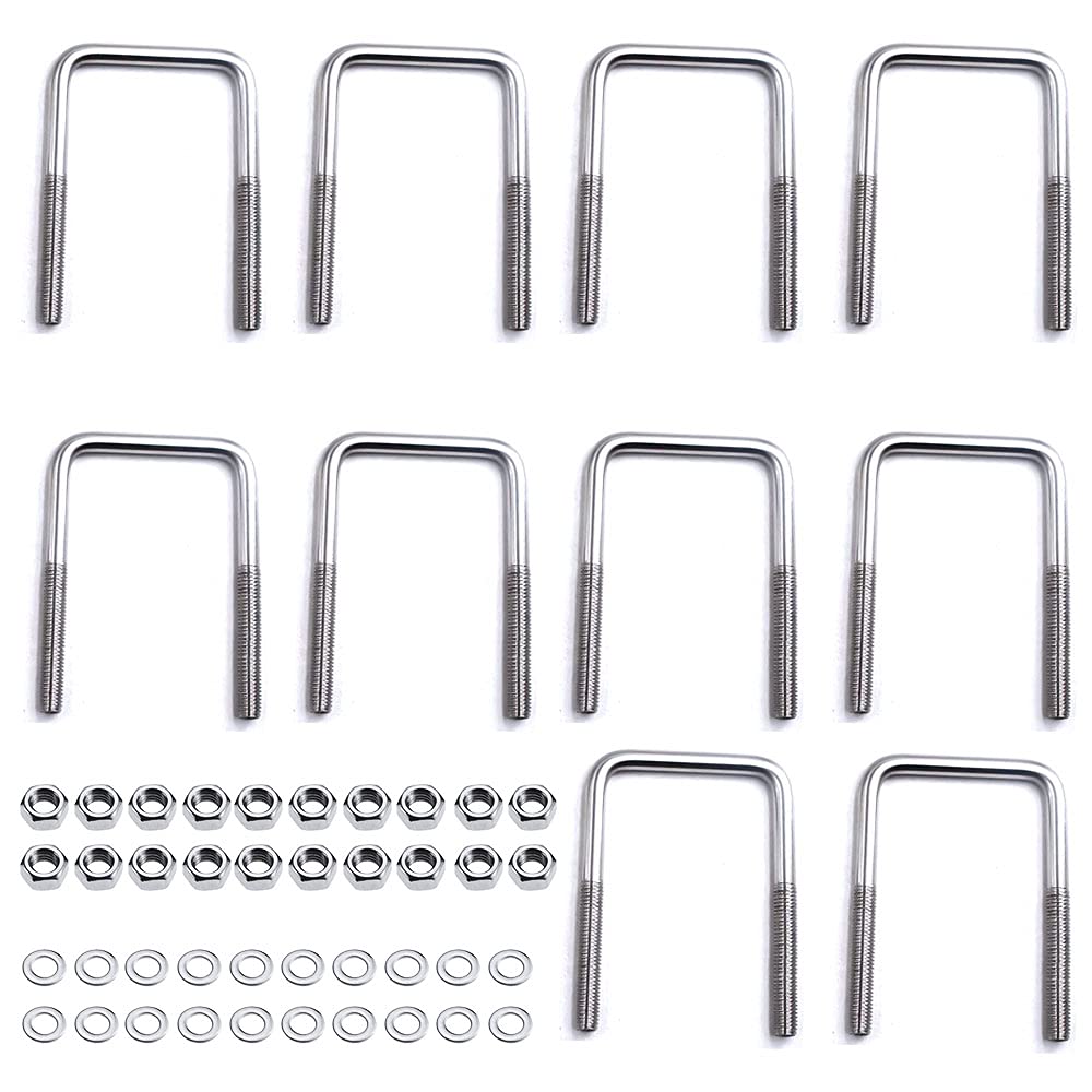 Rayong 10 PCS M6 U Bolts 304 Stainless Steel Square U Bolts 80 x 50 mm U Bolt Set U Bolts Accessories for Boat Trailer Hardware Plumbing