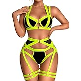 Kaei&Shi Strappy Harness, All Adjustable, Underwire Racerback, 4pc Garter Set