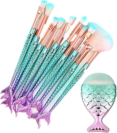 Amazon メイクブラシセット 安い Kohore メイクブラシセット 人気 11本セット 人魚姫 フェイスブラシ パウダー 柔らかい 化粧筆 携帯 メイクアップブラシ 可愛い コスメブラシ 収納便利 化粧ブラシセット メイクブラシ 高級繊維毛 リップブラシ チークブラシ パウダー