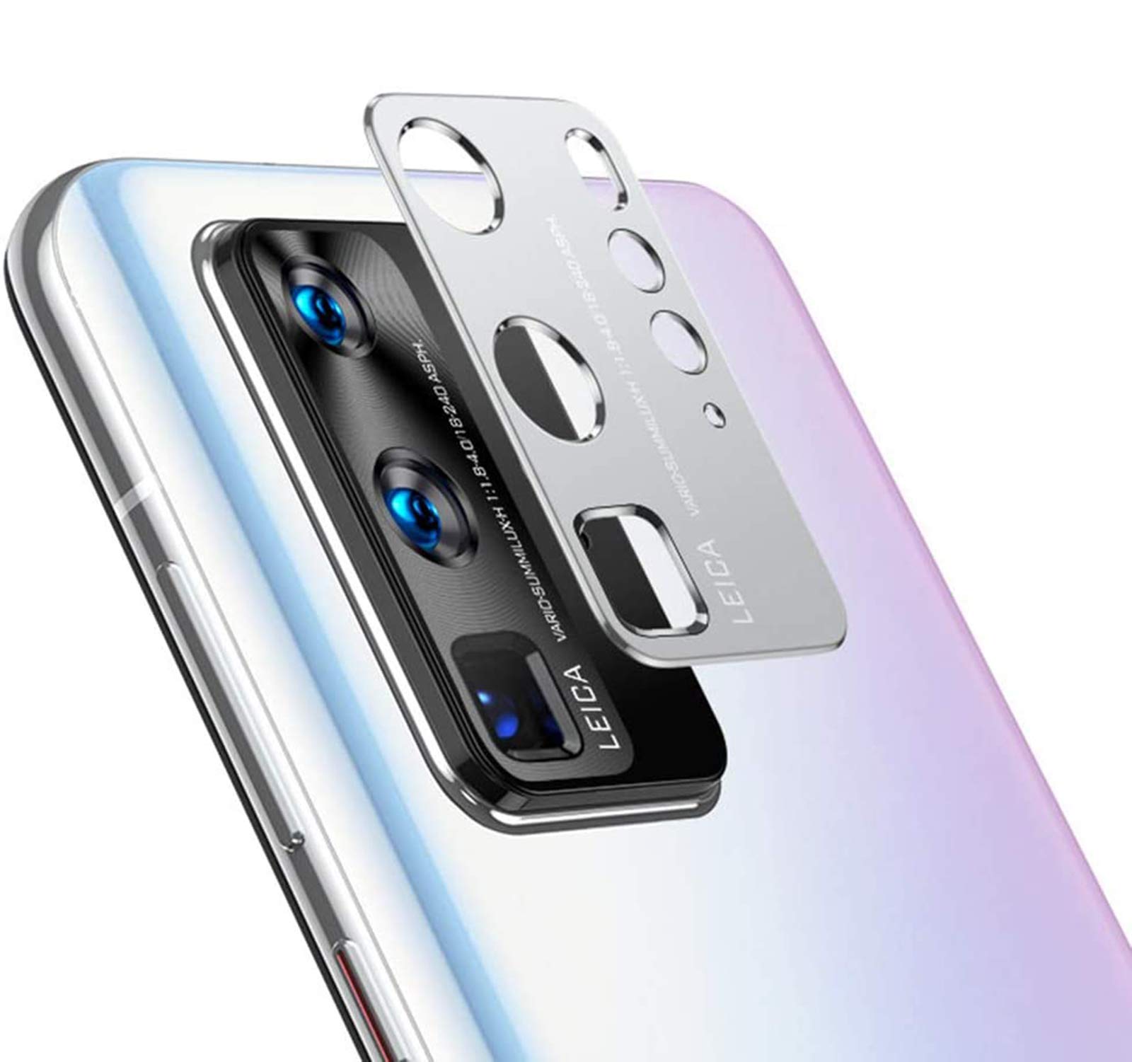 NOKOER Camera Lens Protector for Huawei P40 Pro, [2 Pack] Camera Lens Protector Ring Cover, High-Grade Metal Material [Anti-Fall] [Wear Resistant] 360 Degree Protection - Silver