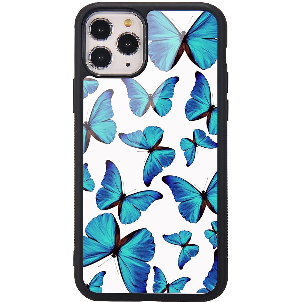 MAYCARI for iPhone 12/12 Pro Case Blue Butterfly Pattern Design Hard Back Case with Soft TPU Bumper for Girls Children Women Protective Phone Case for iPhone 12/12 Pro — image 1