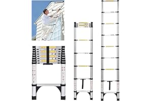 JADDUO Telescoping Ladder,8.5 FT Extension Ladder,Aluminum Lightweight Telescopic Ladder with 2 Triangle Stabilizers, Telescoping Attic Ladder RV Ladders for Travel,Collapsible Ladders for Home,Black