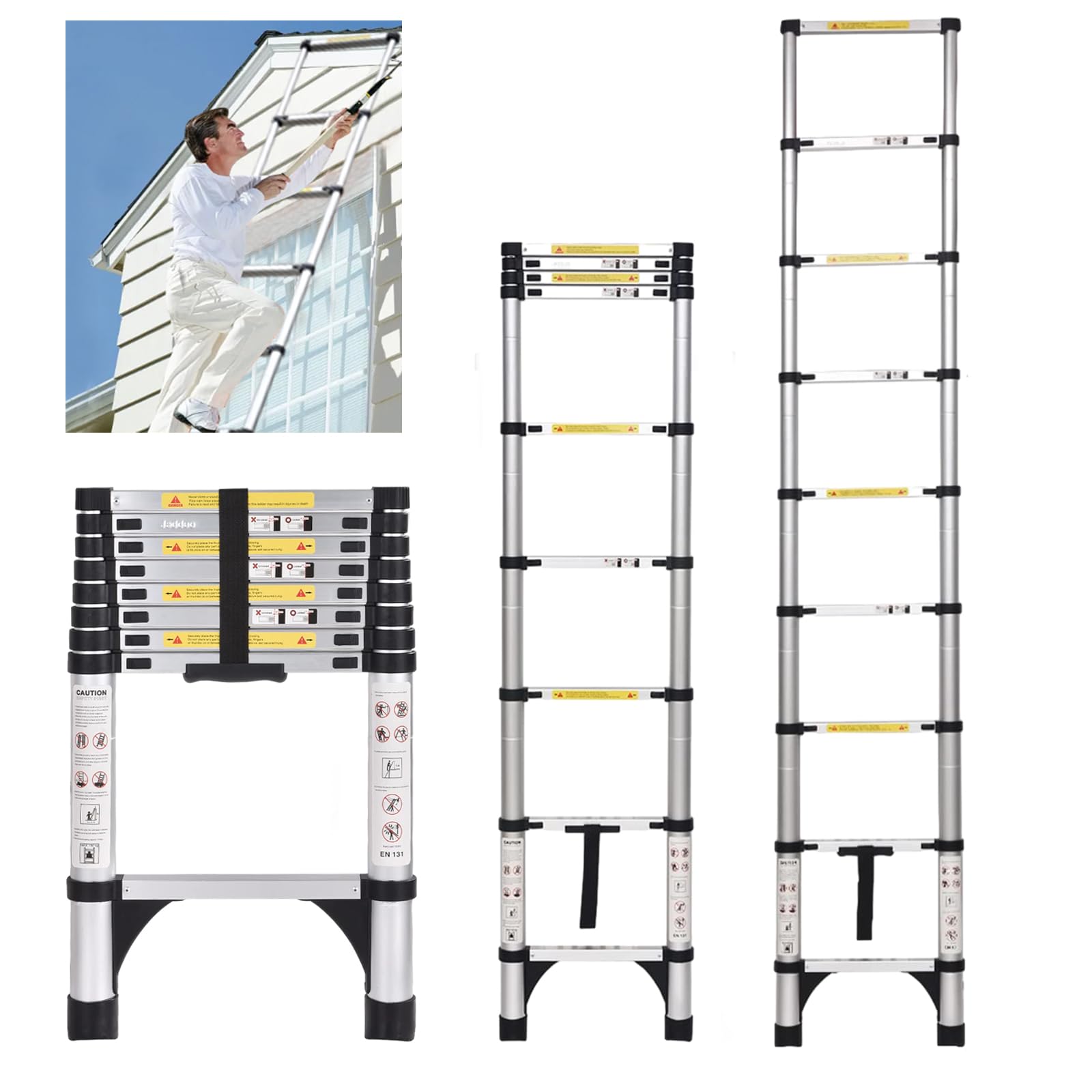 JADDUO Telescoping Ladder,8.5 FT Extension Ladder,Aluminum Lightweight ...