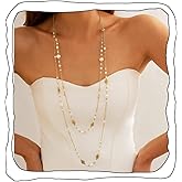 Aiosy Long Pearl Necklaces for Women Layered Pearls Strand Necklace Gold Dainty Necklaces 1920s Statement Sweater Strand Chain Jewelry (Gold-Chain)