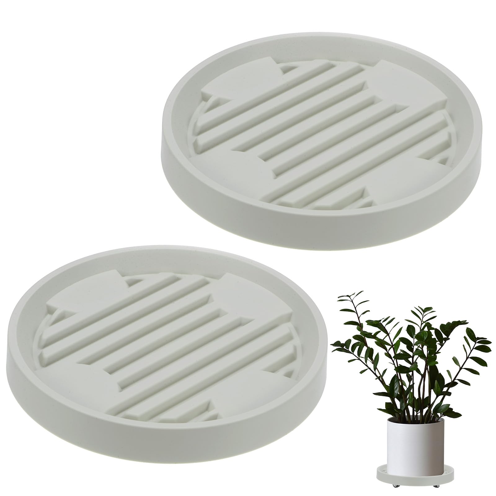 M METERXITY 2-Pack Plant Stand with Wheels, 22cm Round Plant Dolly with Hidden Rolling Casters for Indoor/Outdoor Flower Pot/Garden Planter, 360° Plant Pallet Trolley [88lbs, Beige]