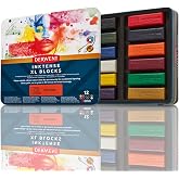 Derwent Inktense XL Blocks 12 Tin, Set of 12, 60mm Extra-Large Block, Water-soluble, Ideal for Sketching, Drawing and Expressive Mark Making, Professional Quality (2306162)