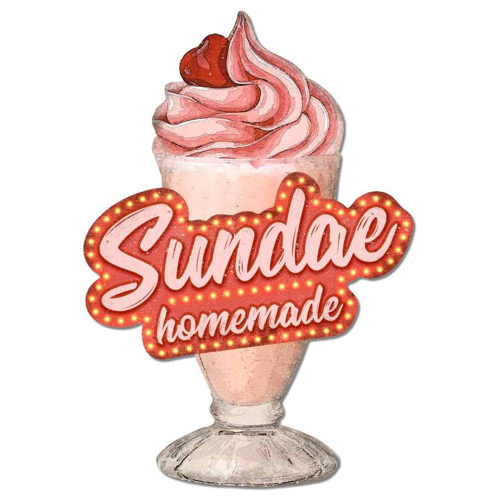 GLOBLELAND Sundae Vintage Metal Tin Sign Retro Ice Cream Plaque Poster Metal Wall Decorative Tin Signs for Home Kitchen Restaurant Coffee Shop Club Bar Decoration