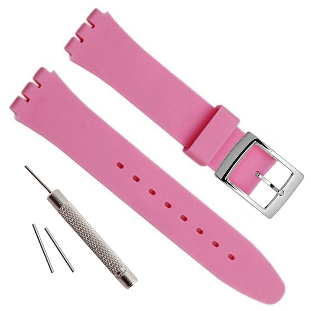 Silver Plated Stainless Steel Buckle Waterproof Silicone Rubber Watch Strap Watch Band (17mm, Pink)