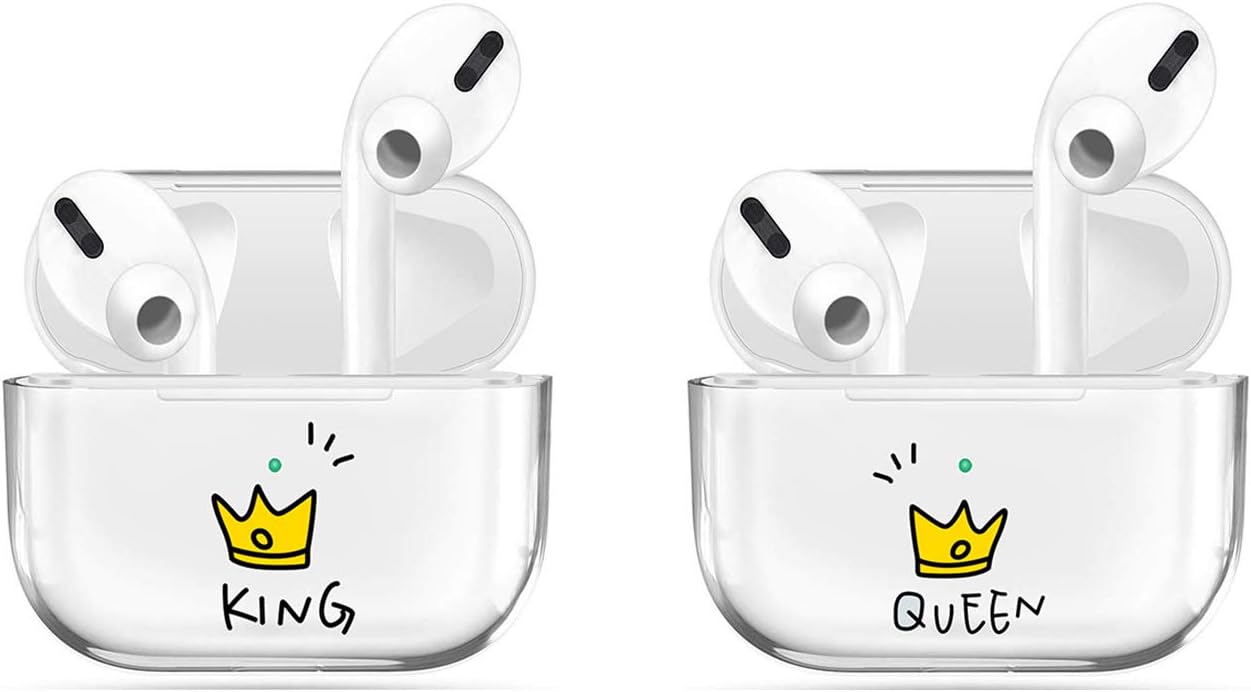 [2Pack] Transparent Case Compatible with Airpods Pro Case Premium Crystal Clear TPU Protective Cover,Visible LED Shock & Scratch&Slip-Resistant, Compatible with Apple AirPods PRO-King+Queen