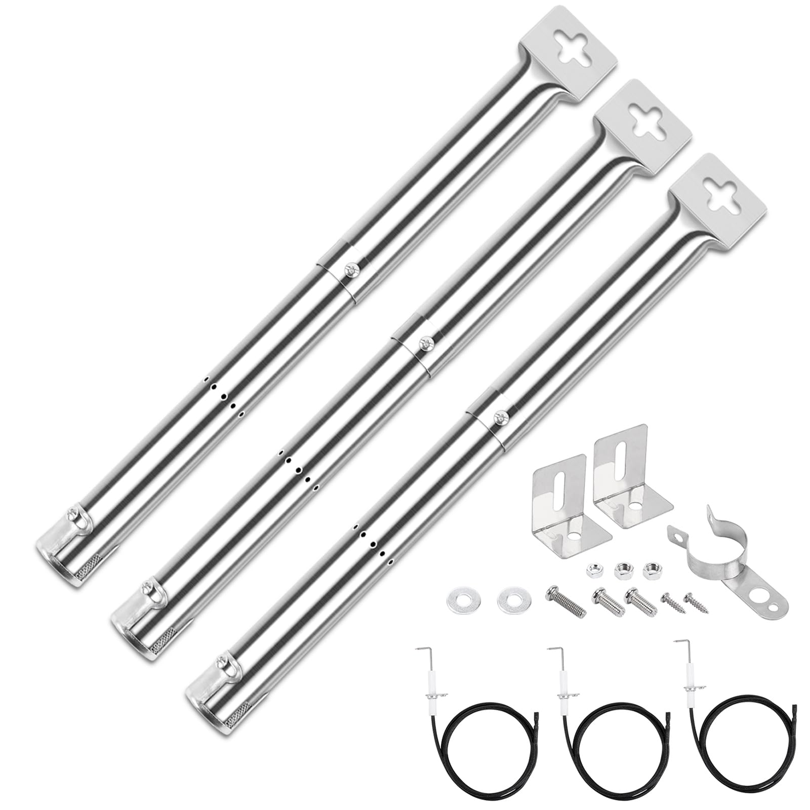 GFTIME 31 to 44CM Universal Burner for Charbroil, Outback, CosmoGrill, Blooma Ultar, Berkley, Uniflame, Fire Mountain, Broil King, Jamie Olivier, Stainless Steel adjustable Burner Spare Parts 3 Pack