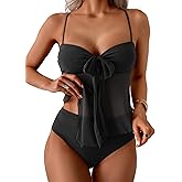 B2prity Tankini Swimsuits for Women, Tummy Control Flowy Mesh Tops, High Waisted Bottoms, Coquette 2 Piece Bathing Suits