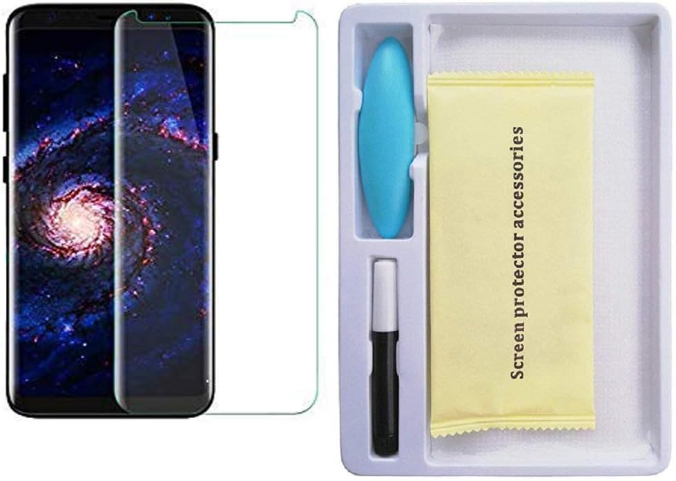 Glamio® UV Tempered Screen Protector Full Coverage (Black) with UV Light, Glue and Cleaning Wipes for Samsung Galaxy…