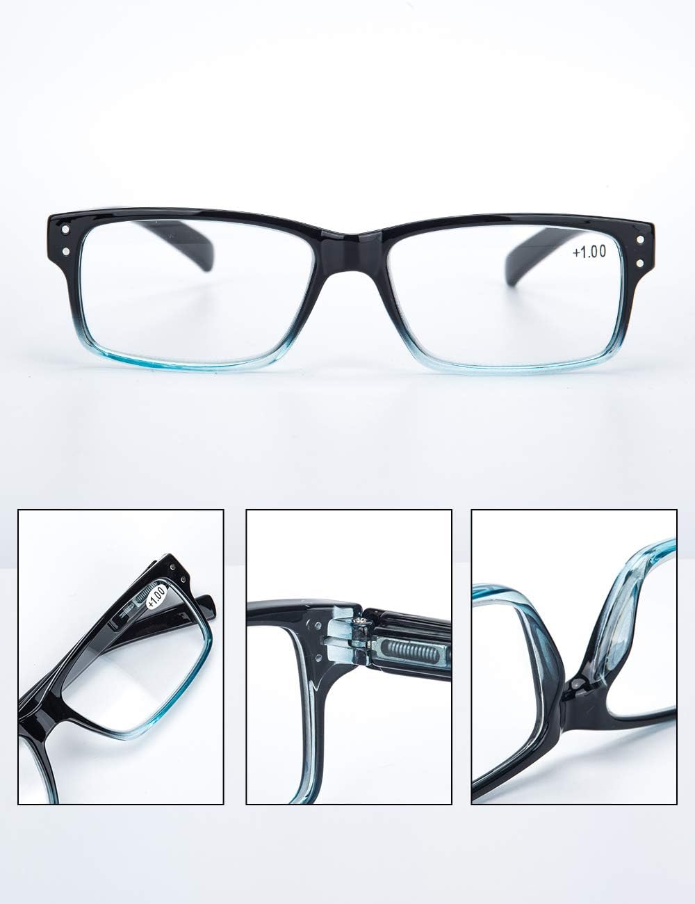 LANLANG 3-Pack Reading Glasses 1.0 for Men Spring Hinge 3 Colors Clear Lens, +1.5 diopters L-L007 - Image 4
