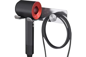 FLE Hair Dryer Holder Wall Mounted, Stainless Steel Self Adhesive Blow Dryer Holder Rack for Dyson Supersonic Hair Dryer,Silver