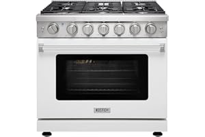 KOSTCH 36 inch Professional Freestanding Pro-Style Natural Gas Range or Liquid Propane Gas Range with 6 Burners, 6.0 cu.ft. Oven Capacity, in Stainless Steel - KOS-36RG03M (White)