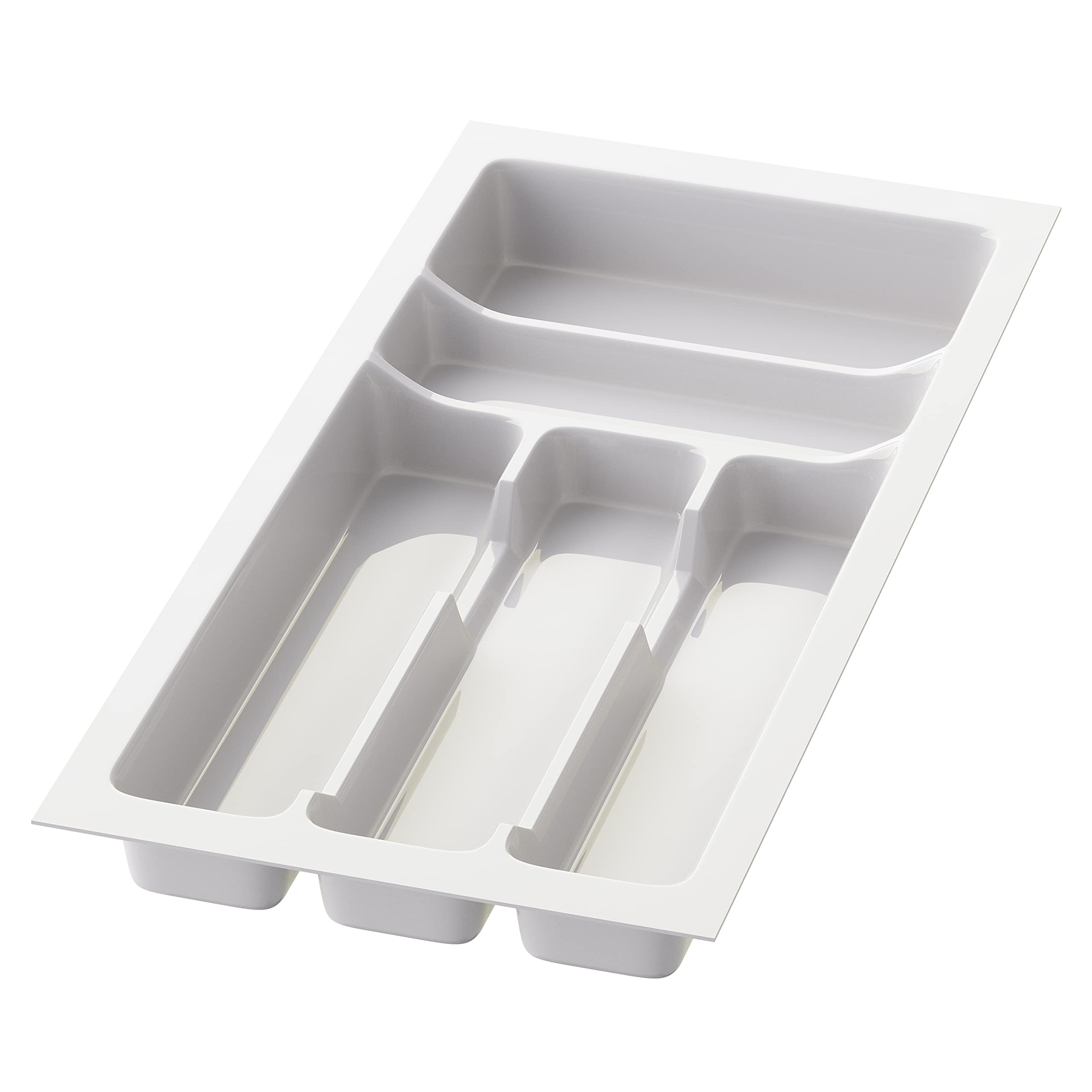 Sossai® Divio Cutlery Tray for Drawers 30 cm Width 23 cm x Depth 49 cm Can be Cut to Size with 5 Compartments Colour: White Cutlery Tray Organiser System