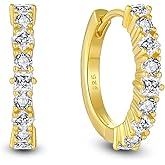 Vinoya Birthstone Huggie Hoop Earrings for Women 925 Sterling Silver White/Yellow Gold Plated Small Hoop Earrings Everyday Jewelry Gift for Her
