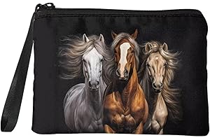 Dolyues Horse Wallets Soft Coin Purse with Wrist Strap Black Travel Casual Change Pouch Bag Small Black Clutch Bags for Boys Men Cool Coin Storage Bag