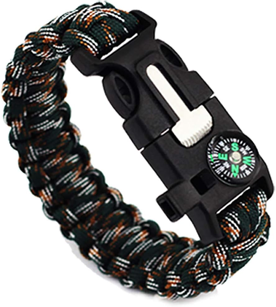 Pentaton Outdoor Survival Bracelet made of resistant Paracord, Flintstone, Whistle, Compass, Knife, Rope, 5 in 1 Multi-functional Tool (1 Piece)