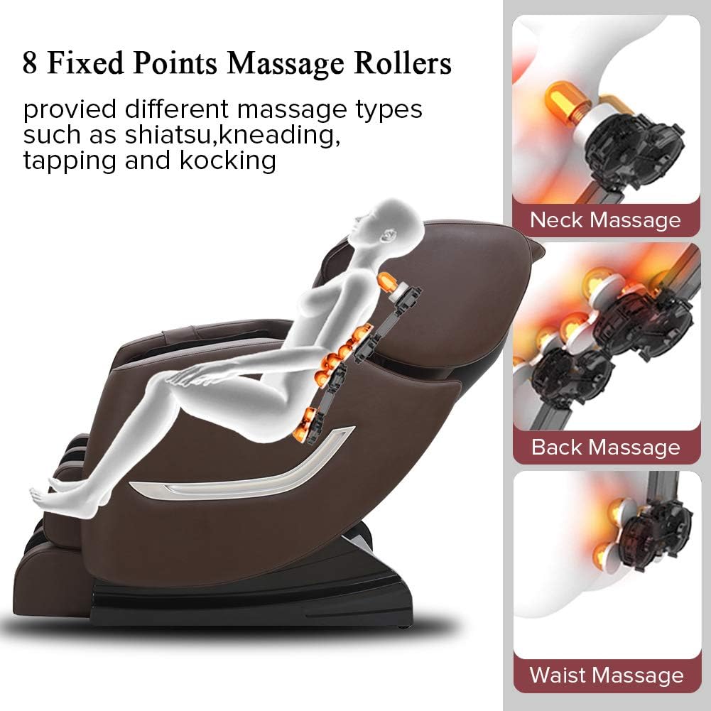 Full Body Electric Zero Gravity Shiatsu Massage Chair with Bluetooth Heating and Foot Roller for Home and Office(Brown): Kitchen & Dining