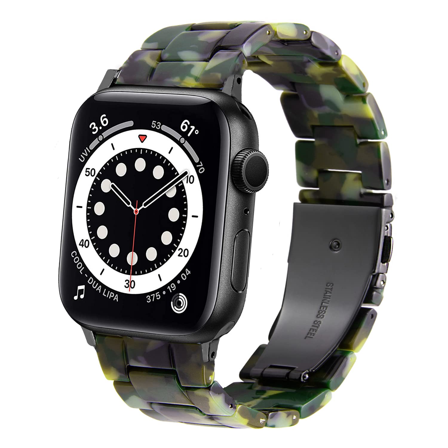 DEALELE Bands Compatible with Apple Watch 49mm 46mm 45mm 44mm 42mm, Colorful Resin Replacement Strap for iWatch Series 10/9 / 8/7 / 6/5 / 4/3 / Ultra/SE Women Men, Camouflage green