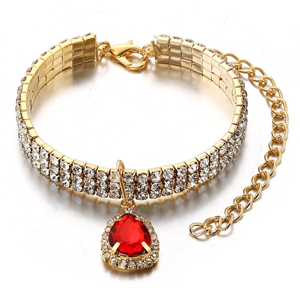 RayMinsino Dog Collar, Gold-Tone with Diamonds, Shiny, Adjustable, Crystal, Wedding, Cat, Dog, Small and Medium Pets, Glittering Decoration