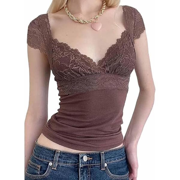 TYATVS Women's Y2k Tops Lace Tank Top Lace Cami Top 90s Grunge