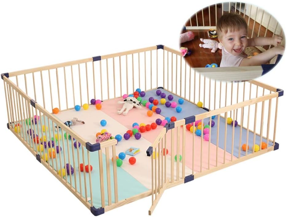 Playpens Large Wooden Baby Game Fence With Door, Home Nursery Foldable Toddlers Safety Play Center Yard, Height 61cm (Size : 90×110×61cm)