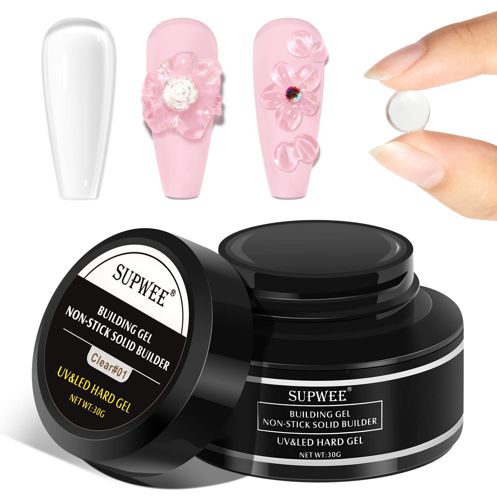 SUPWEE Clear Solid Builder Gel Nail Gel Extension Non-Stick Hand Nail Sculpture Gel Nail Art Hard Gel DIY at Home 30g — image 1