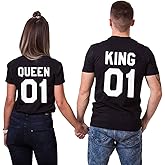 T-Shirt King Queen Pair Set 2 Matching Couple Valentine Birthday Wedding