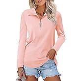 Minetom Womens Long Sleeve Tops V Neck Shirts Quarter Zip Pullover Collared Casual Tops Fall Clothes