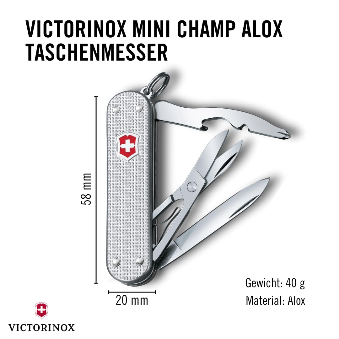 Victorinox Schweizer Taschenmesser Mini Champ Alox, Klein, 15 Funktionen, Swiss Made, Multitool mit Brieföffner, Kapselheber, Drahtabisolierer, Silber 3