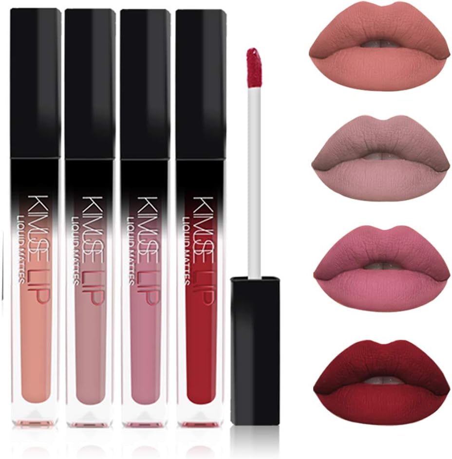 COOSA 4 Colors Matte Liquid Lipstick Set Super Waterproof Long Lasting Lipgloss Non-stick Cup Lipsticks
